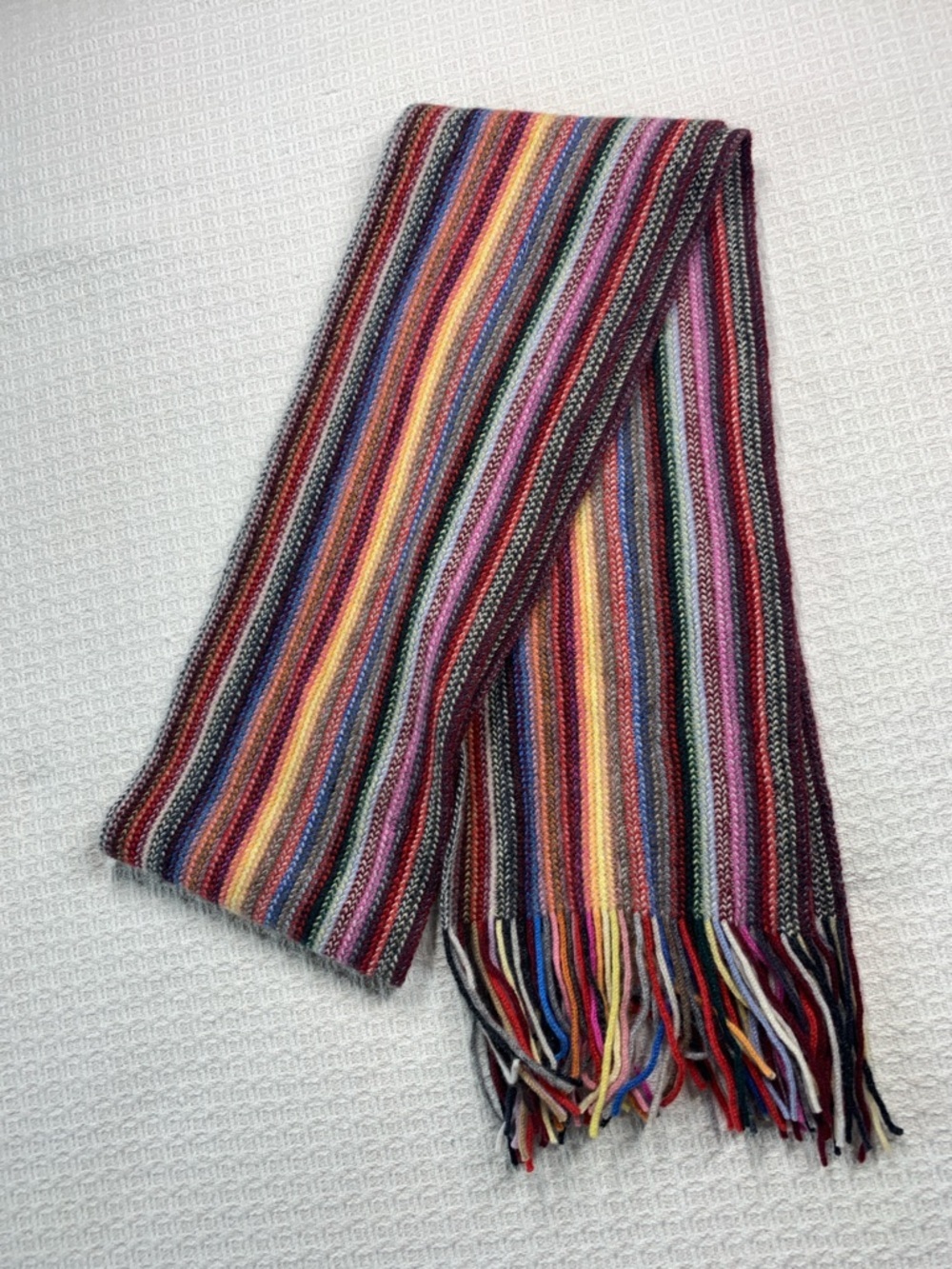 The scarf company made in Scotland 100% cashmere rainbow striped scarf